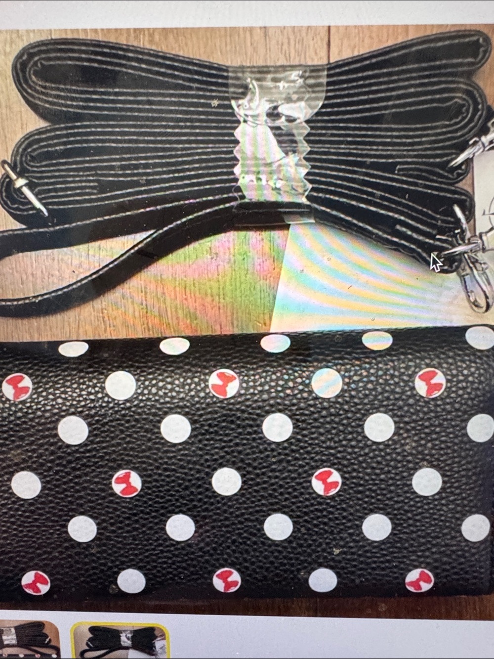 Polka Dot Crossbody Clutch - Black with White & Red Dots - Picture 2 of 2